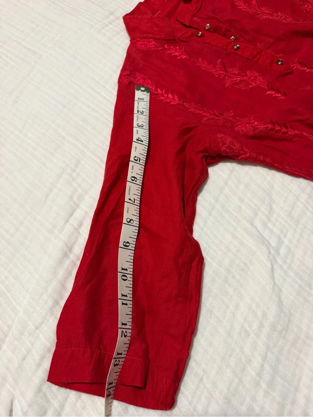 Girls Red Embroidered kamiz/Kurta, pants, Dupatta